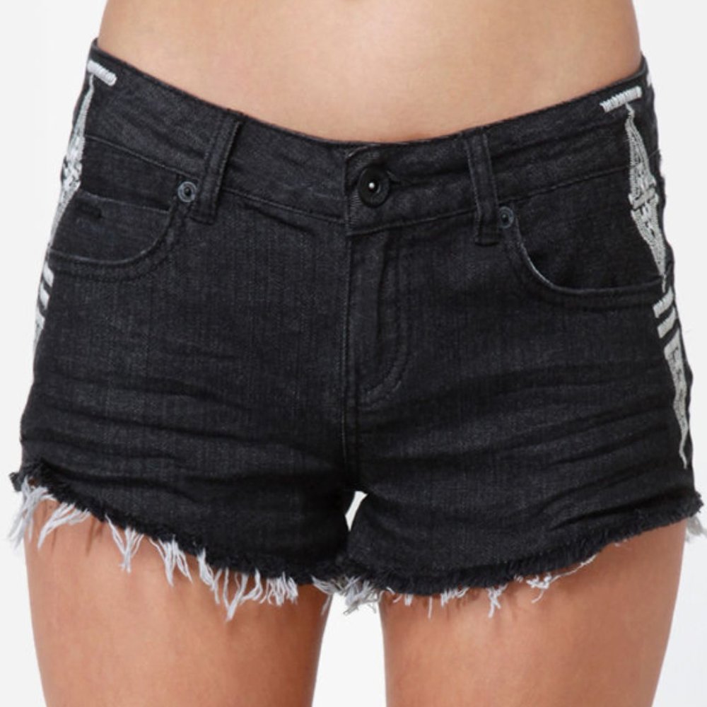 Billabong Lowah Embroidered Black Jean Shorts 9